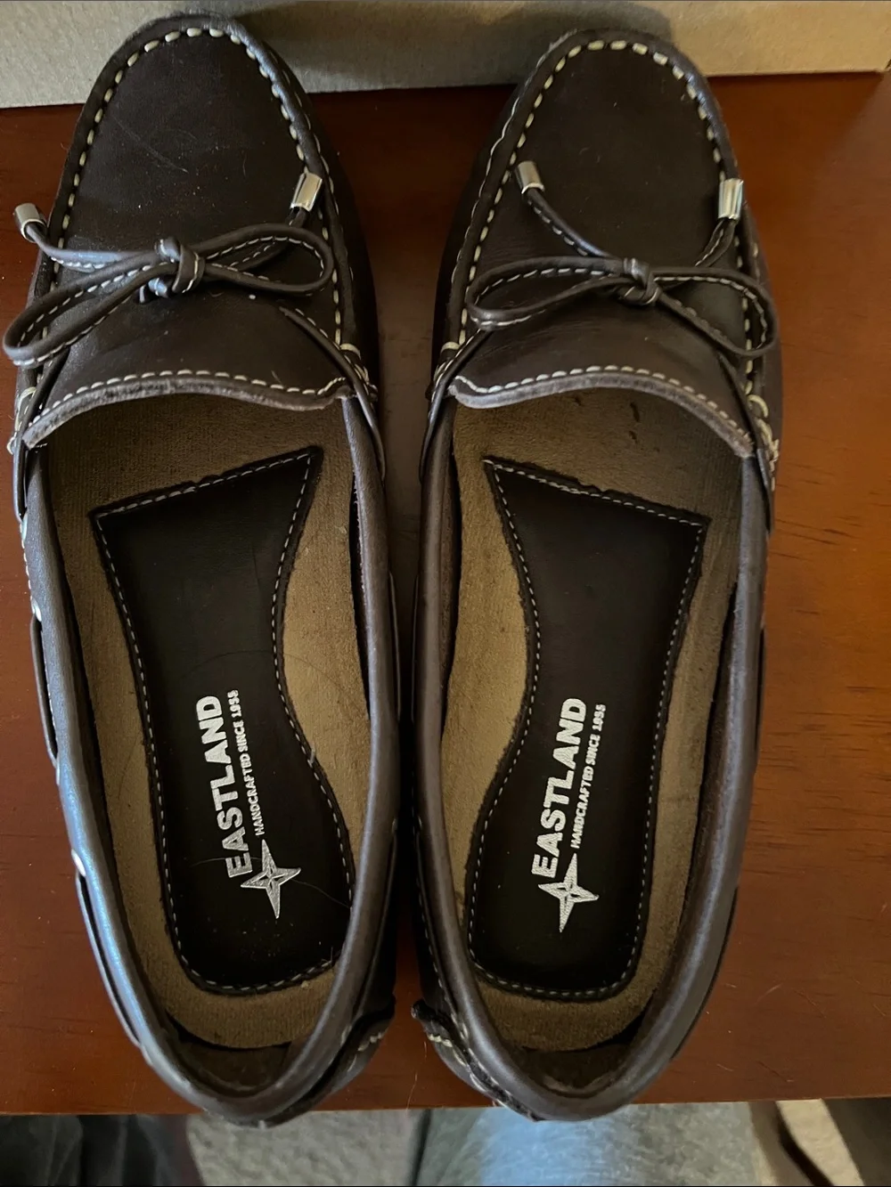 Eastland Brown Leather Slip-On Boat Shoes with Lace Tie